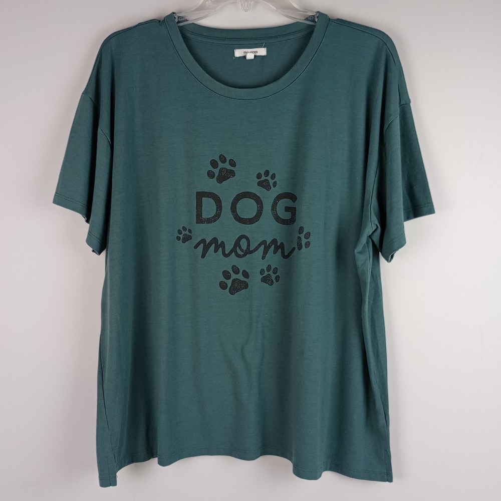 Maurices Womens XL Green Graphic Short Sleeve Dog Mom Paw Print Crew Neck Tee